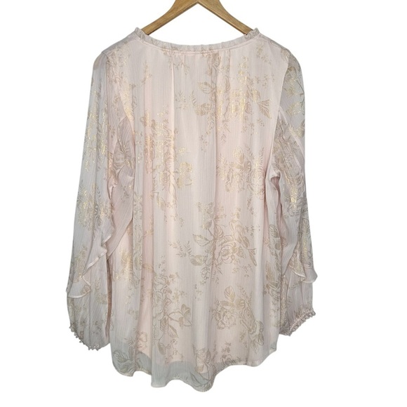 LC Lauren Conrad Women's Blouse Tunic Long Sleeve Pink/Gold Flower Print XL - Picture 4 of 4